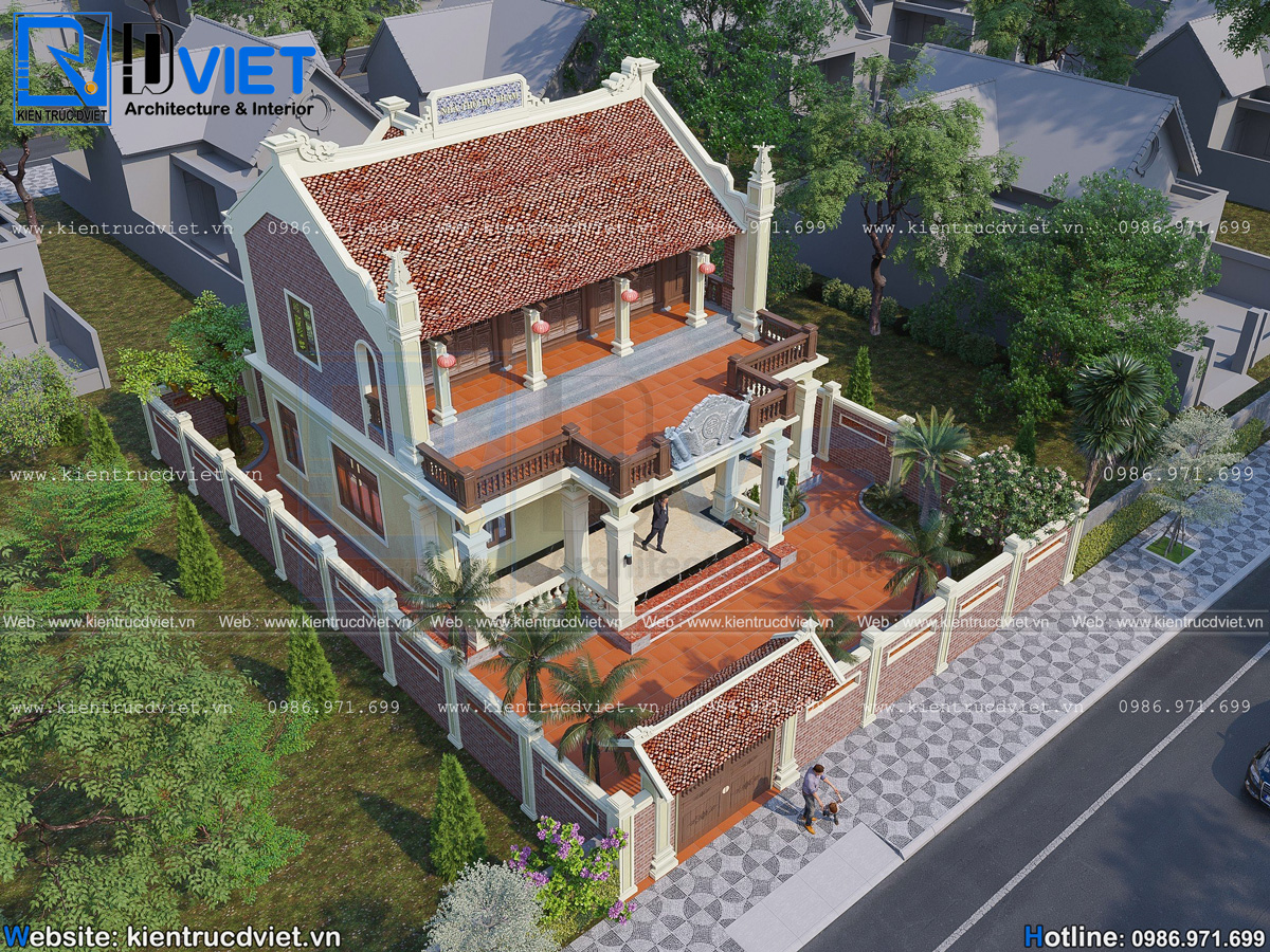 thiết kế nhà thờ họ (từ đường) 2 tầng 3 gian 2 mái kết hợp ở tại Phú Thọ (2)