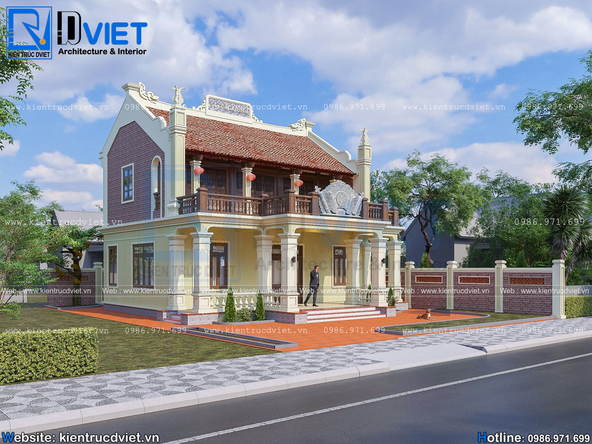 thiết kế nhà thờ họ (từ đường) 2 tầng 3 gian 2 mái kết hợp ở tại Phú Thọ (3)