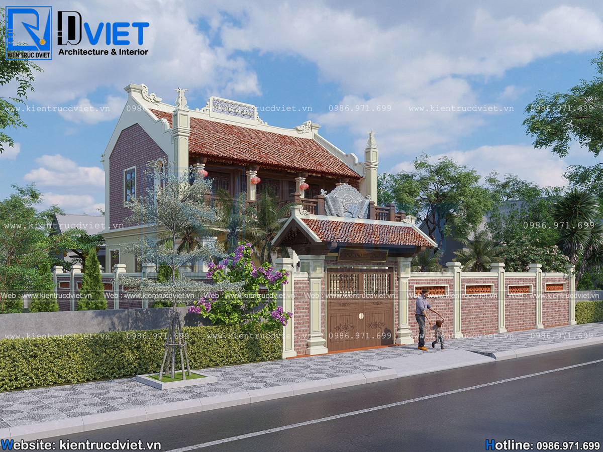 thiết kế nhà thờ họ (từ đường) 2 tầng 3 gian 2 mái kết hợp ở tại Phú Thọ (4)