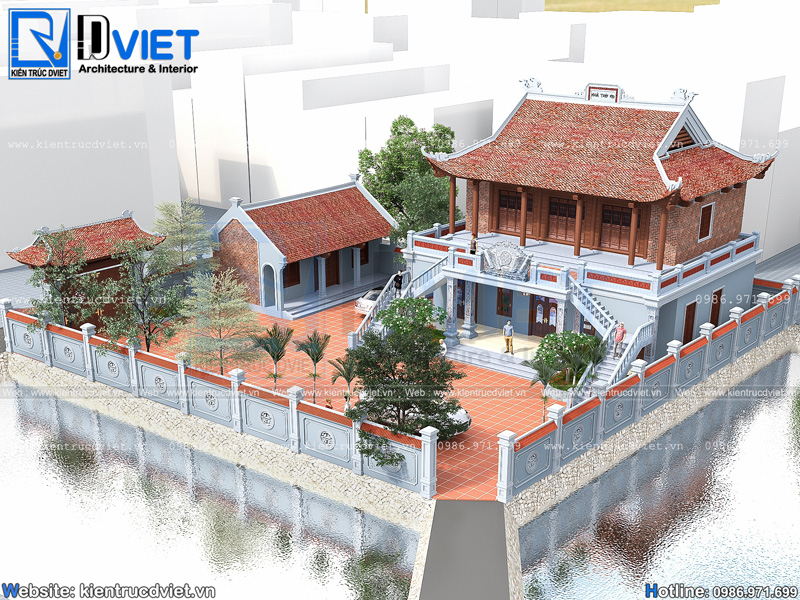 Thiết kế nhà thờ họ (từ đường) 2 tầng 3 gian 4 mái tại Nghệ An