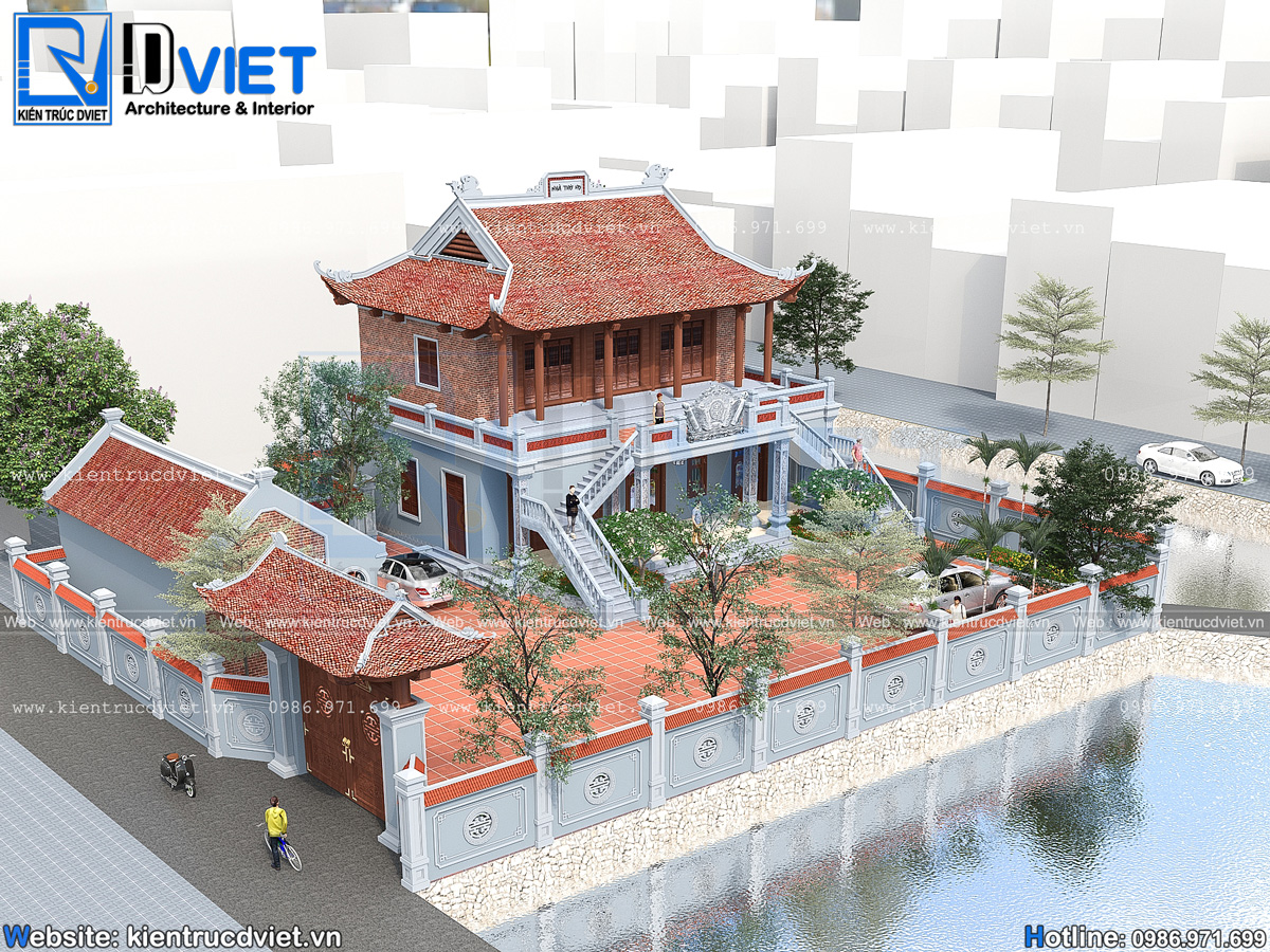 thiết kế nhà thờ họ (từ đường) 2 tầng 3 gian 4 mái tại Nghệ An (2)