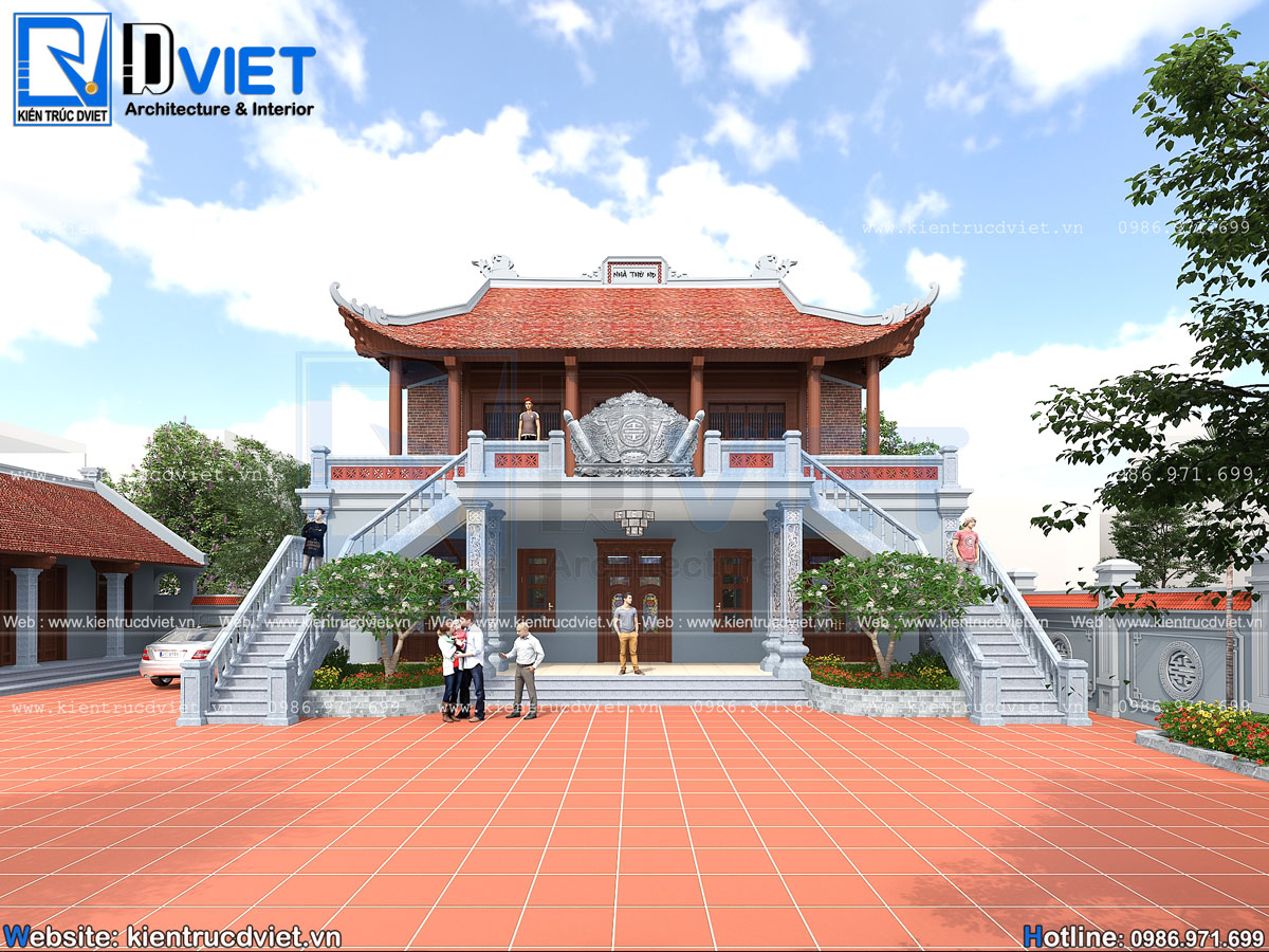 thiết kế nhà thờ họ (từ đường) 2 tầng 3 gian 4 mái tại Nghệ An (3)