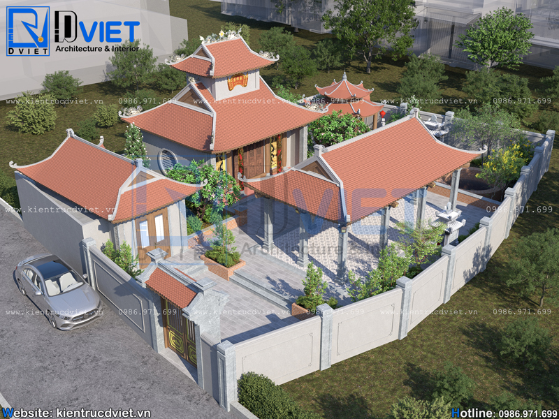 Thiết kế nhà thờ họ (từ đường) 1 gian 2 dĩ 8 mái 7x5,5m tại Nghệ An