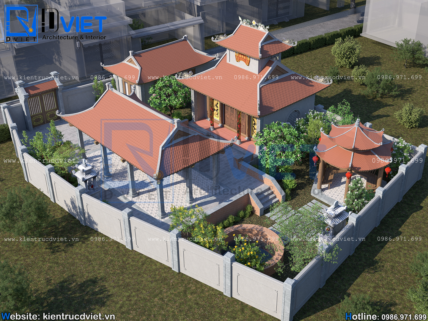 thiết kế nhà thờ họ (từ đường) 1 gian 2 dĩ 8 mái 7x5,5m tại Nghệ An (2)