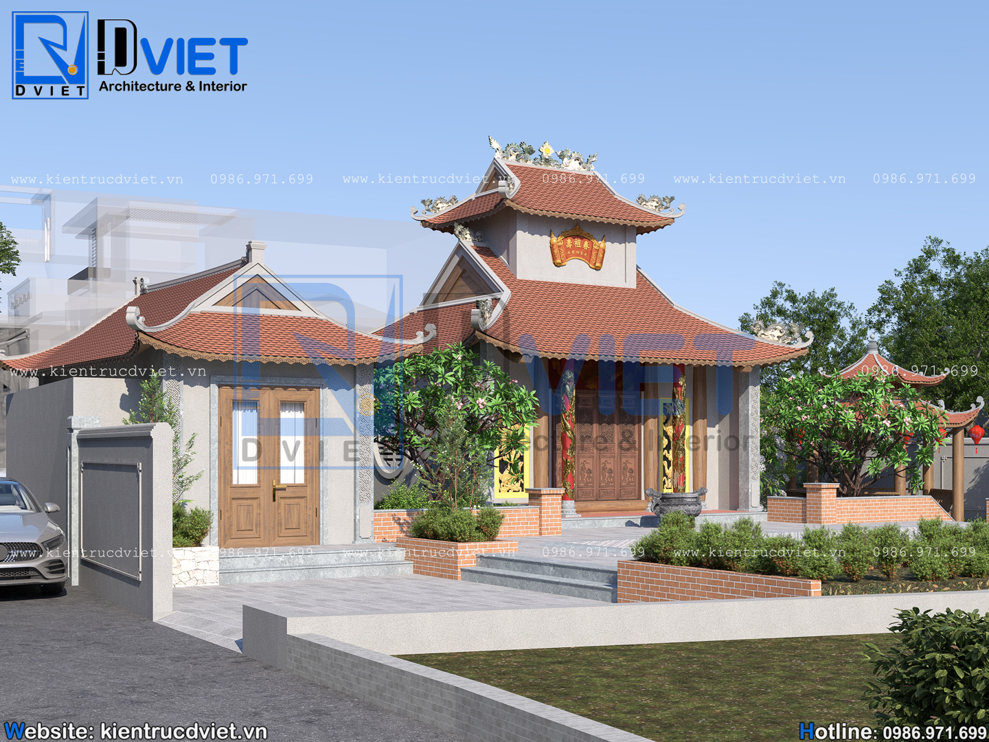 thiết kế nhà thờ họ (từ đường) 1 gian 2 dĩ 8 mái 7x5,5m tại Nghệ An (3)
