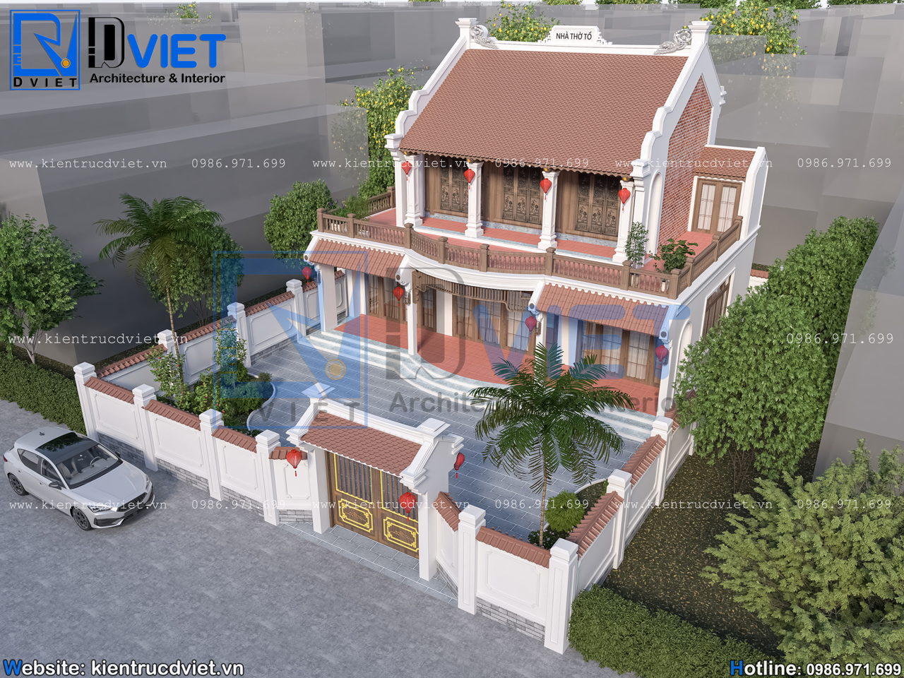 thiết kế nhà thờ họ (từ đường) 2 tầng 3 gian 2 mái kẻ truyền kết hợp ở 12x9m tại Thường Tín - Hà Nội (1)