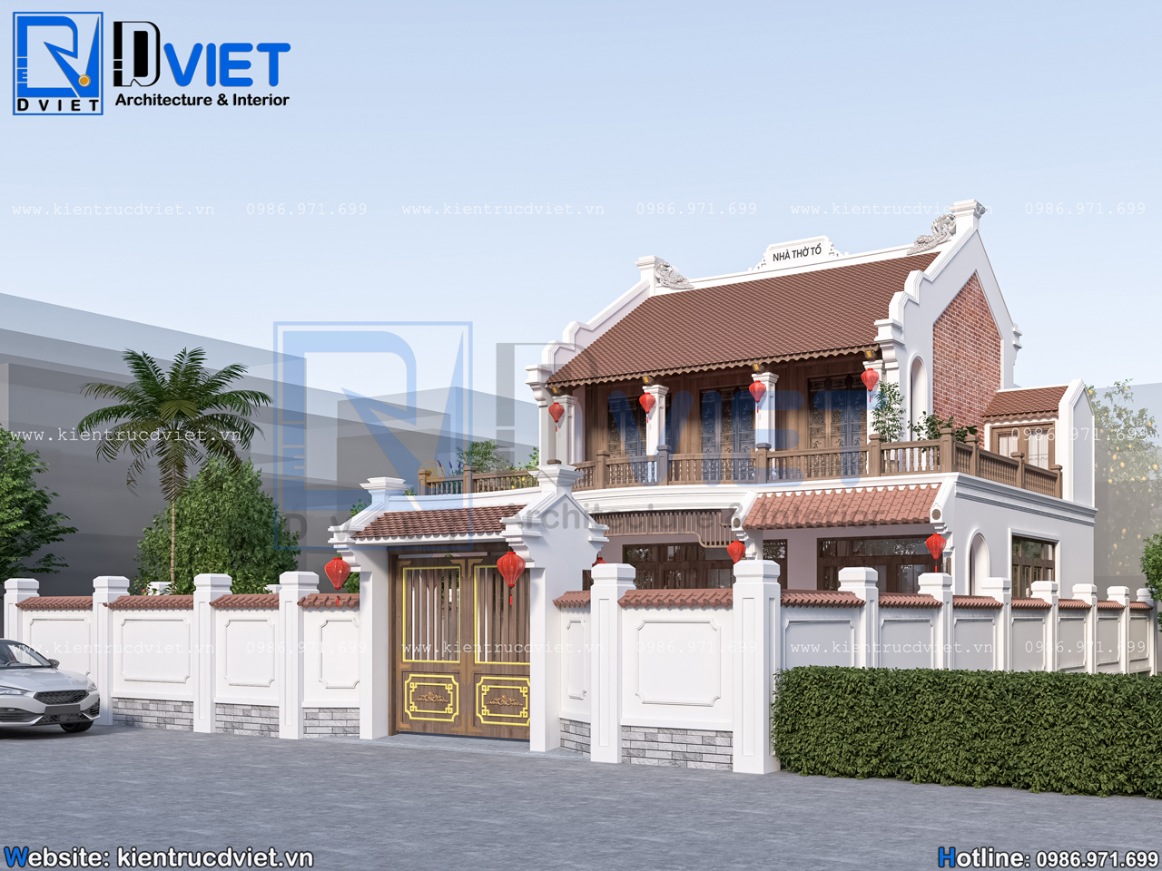 thiết kế nhà thờ họ (từ đường) 2 tầng 3 gian 2 mái kẻ truyền kết hợp ở 12x9m tại Thường Tín - Hà Nội (2)