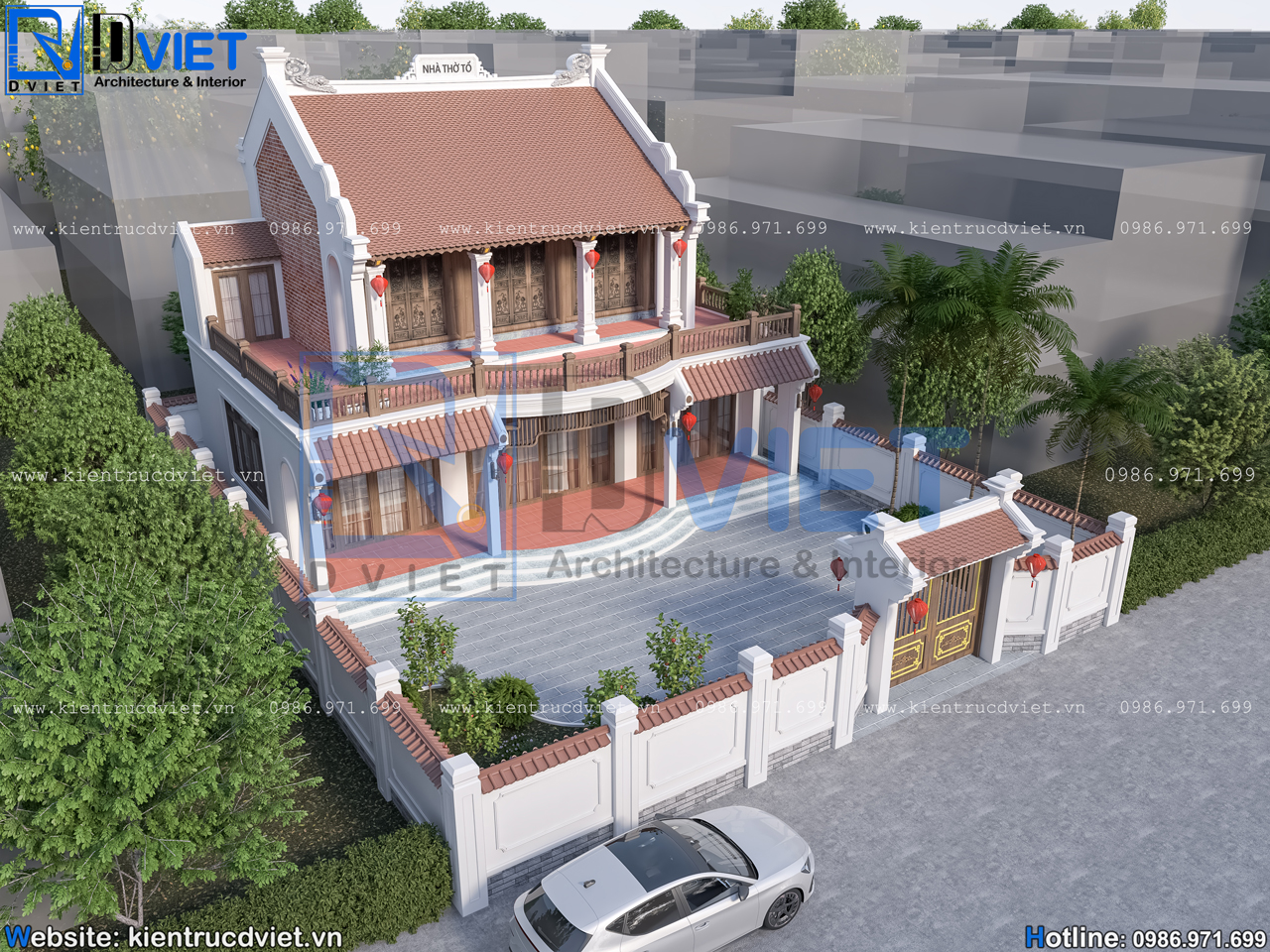 thiết kế nhà thờ họ (từ đường) 2 tầng 3 gian 2 mái kẻ truyền kết hợp ở 12x9m tại Thường Tín - Hà Nội (3)