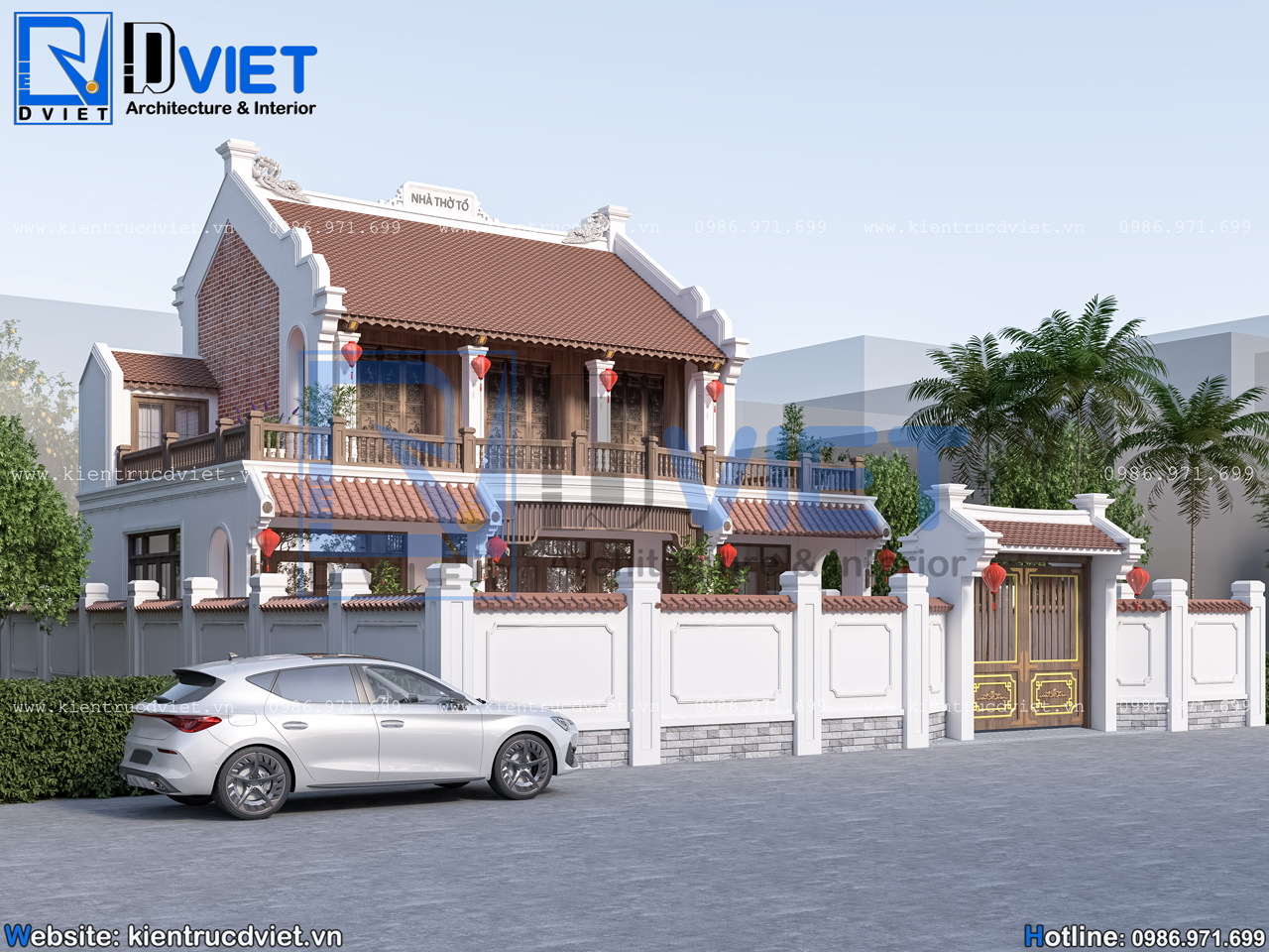 thiết kế nhà thờ họ (từ đường) 2 tầng 3 gian 2 mái kẻ truyền kết hợp ở 12x9m tại Thường Tín - Hà Nội (4)