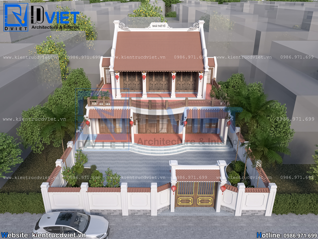 thiết kế nhà thờ họ (từ đường) 2 tầng 3 gian 2 mái kẻ truyền kết hợp ở 12x9m tại Thường Tín - Hà Nội (6)