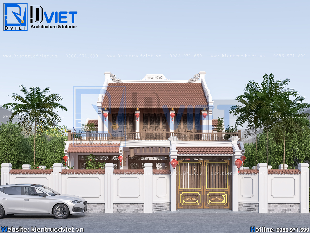 thiết kế nhà thờ họ (từ đường) 2 tầng 3 gian 2 mái kẻ truyền kết hợp ở 12x9m tại Thường Tín - Hà Nội (7)