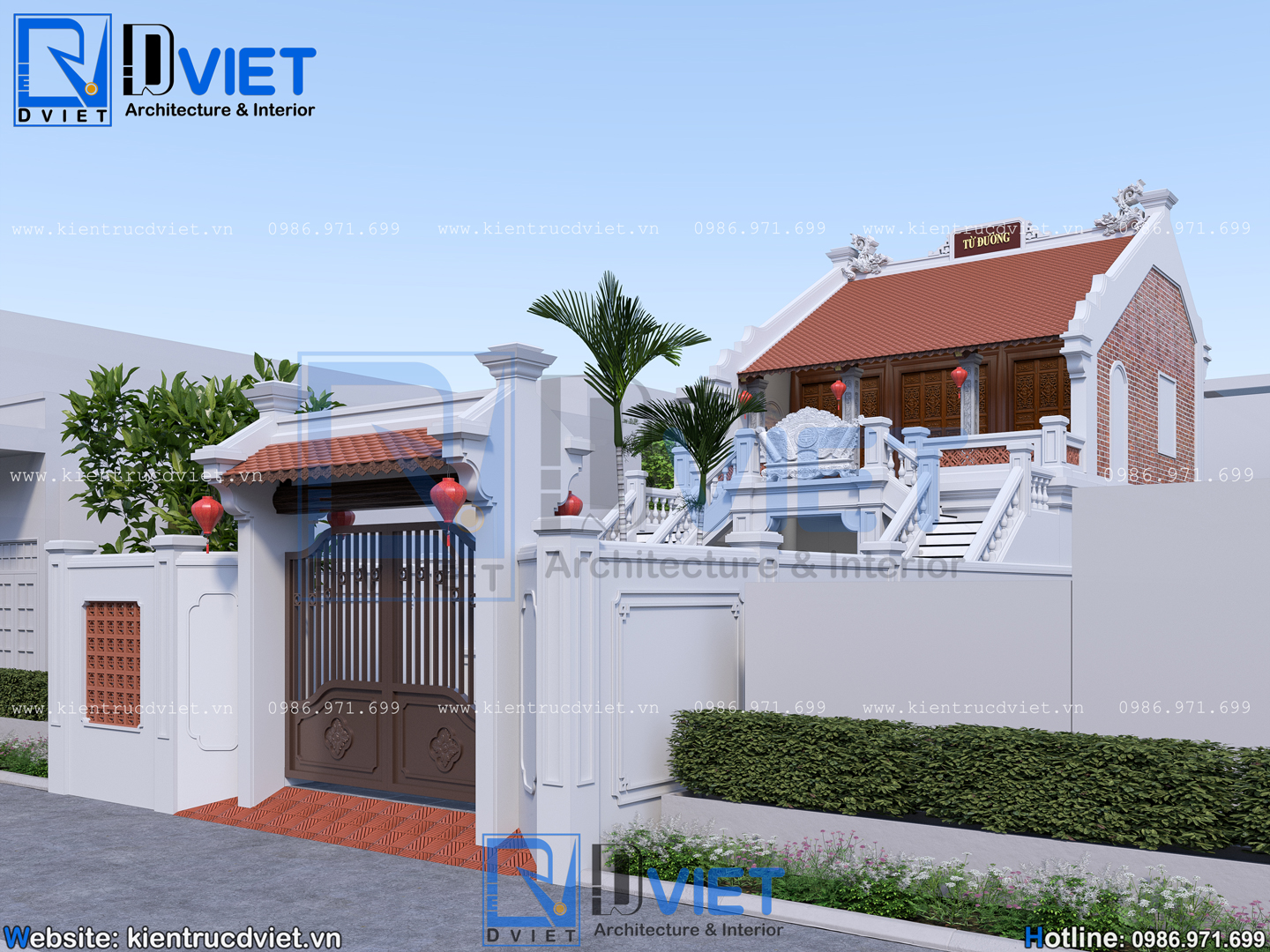 Thiết kế nhà thờ họ (từ đường) 2 tầng 3 gian 2 mái 7,6x15m kết hợp ở tầng 1 tại Ứng Hòa, Hà Nội (2)