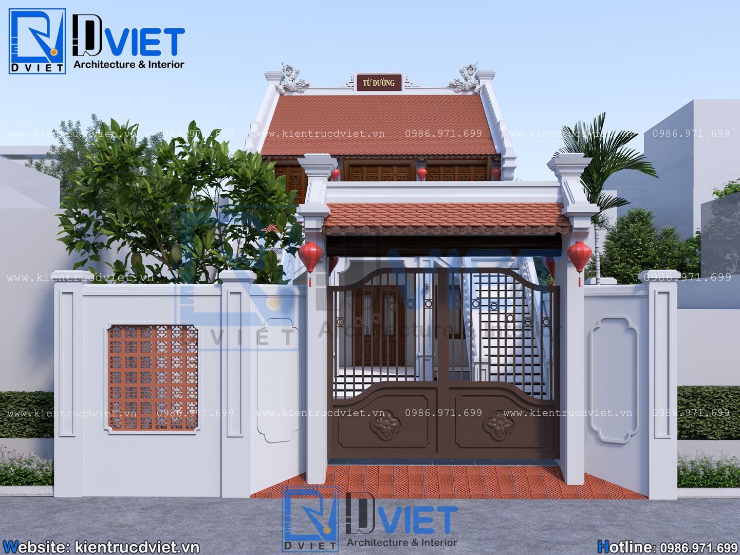 Thiết kế nhà thờ họ (từ đường) 2 tầng 3 gian 2 mái 7,6x15m kết hợp ở tầng 1 tại Ứng Hòa, Hà Nội (5)
