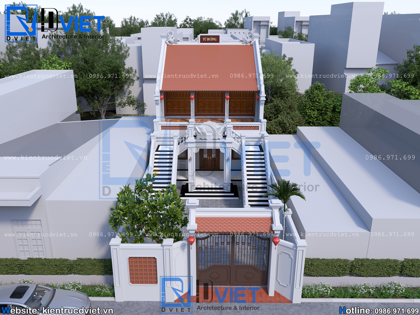 Thiết kế nhà thờ họ (từ đường) 2 tầng 3 gian 2 mái 7,6x15m kết hợp ở tầng 1 tại Ứng Hòa, Hà Nội (4)