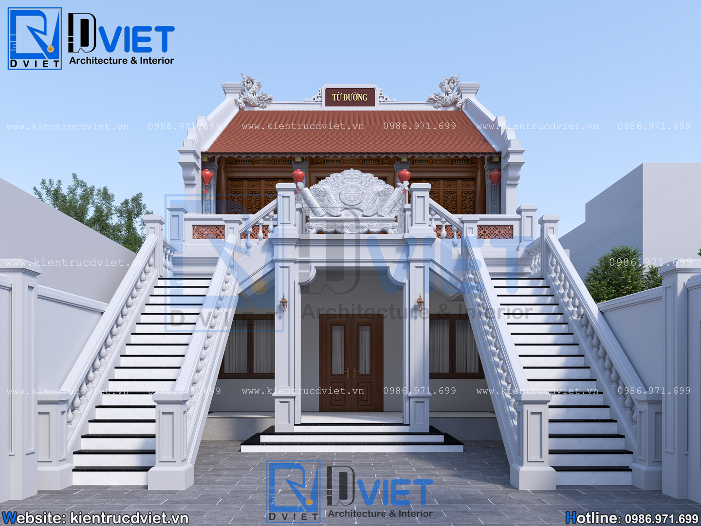 Thiết kế nhà thờ họ (từ đường) 2 tầng 3 gian 2 mái 7,6x15m kết hợp ở tầng 1 tại Ứng Hòa, Hà Nội (3)