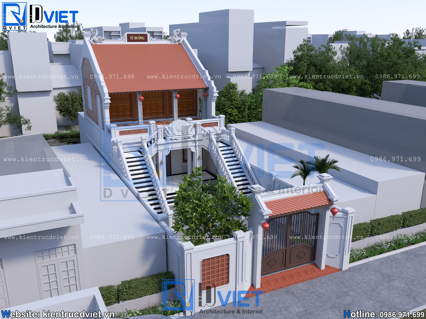 Thiết kế nhà thờ họ (từ đường) 2 tầng 3 gian 2 mái 7,6x15m kết hợp ở tầng 1 tại Ứng Hòa, Hà Nội (6)