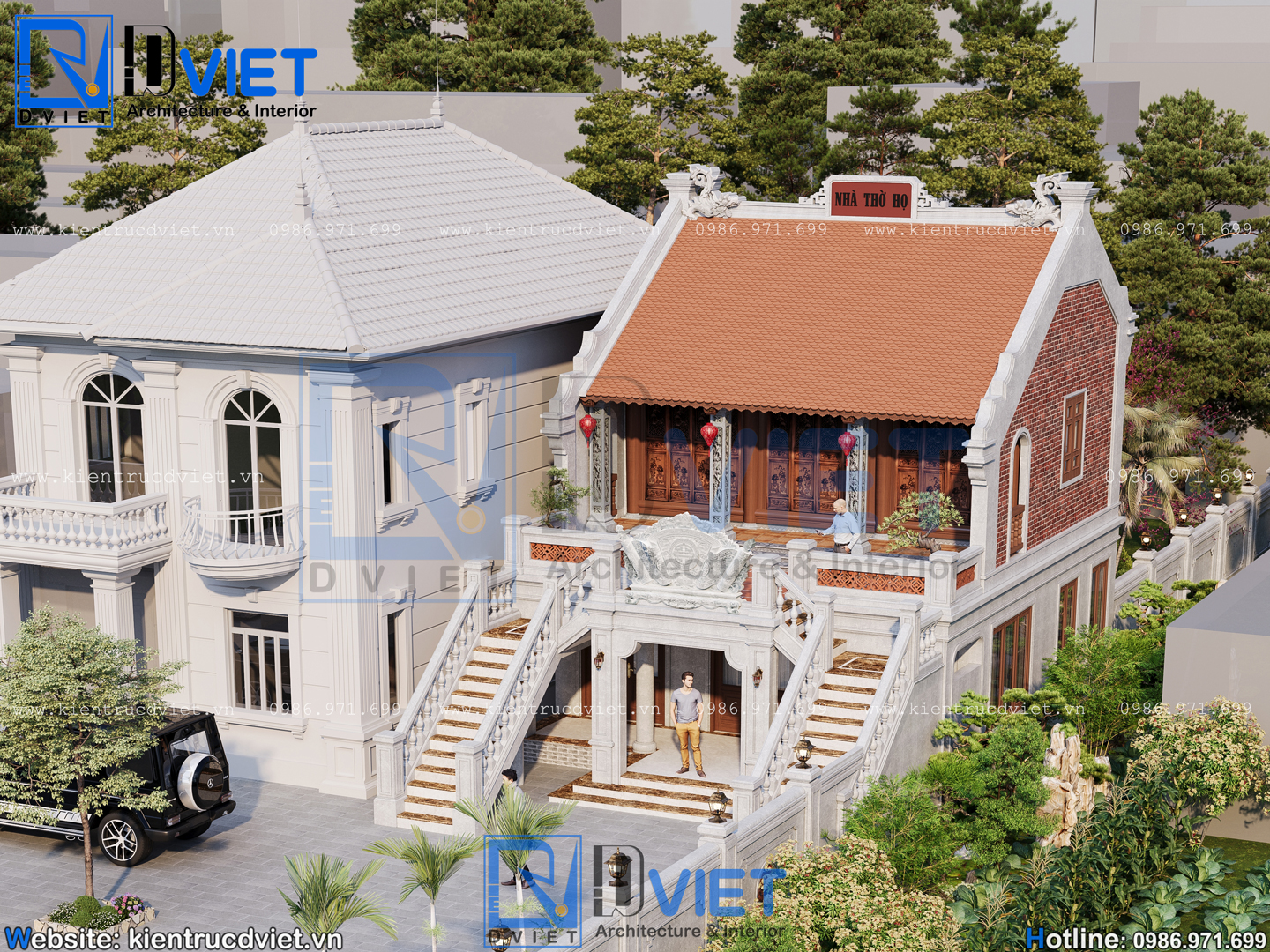 Thiết kế nhà thờ họ (từ đường) 2 tầng 3 gian 2 mái 8x14m kết hợp ở tại Nho Quan, tỉnh Ninh Bình (1)