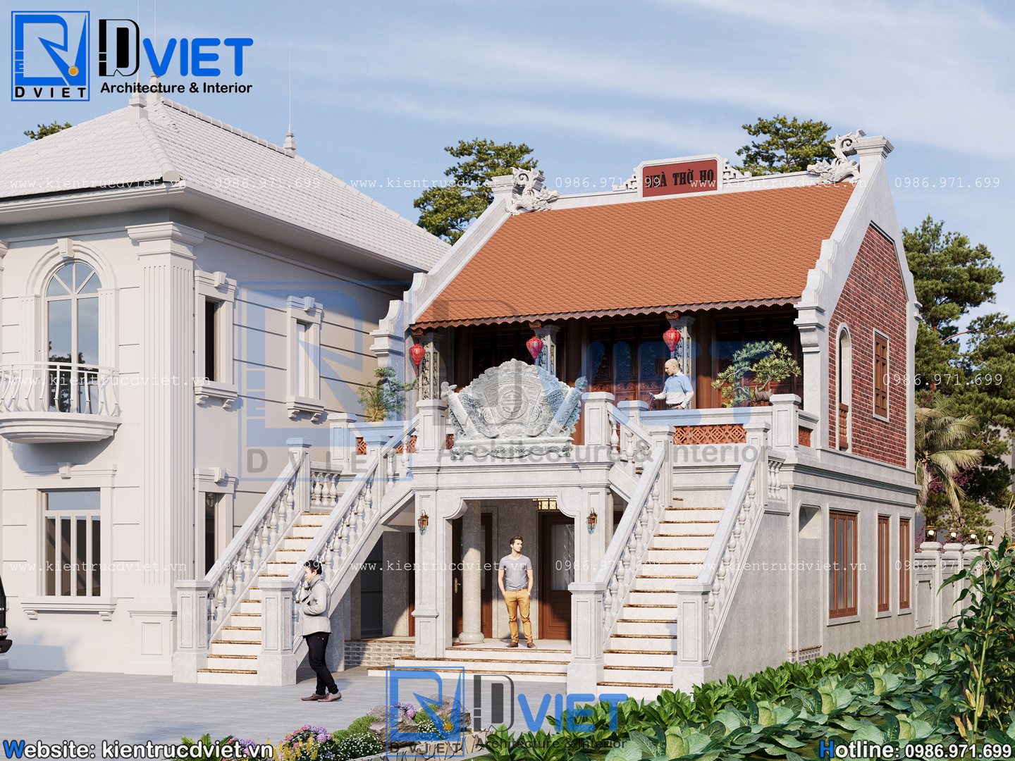 Thiết kế nhà thờ họ (từ đường) 2 tầng 3 gian 2 mái 8x14m kết hợp ở tại Nho Quan, tỉnh Ninh Bình (2)