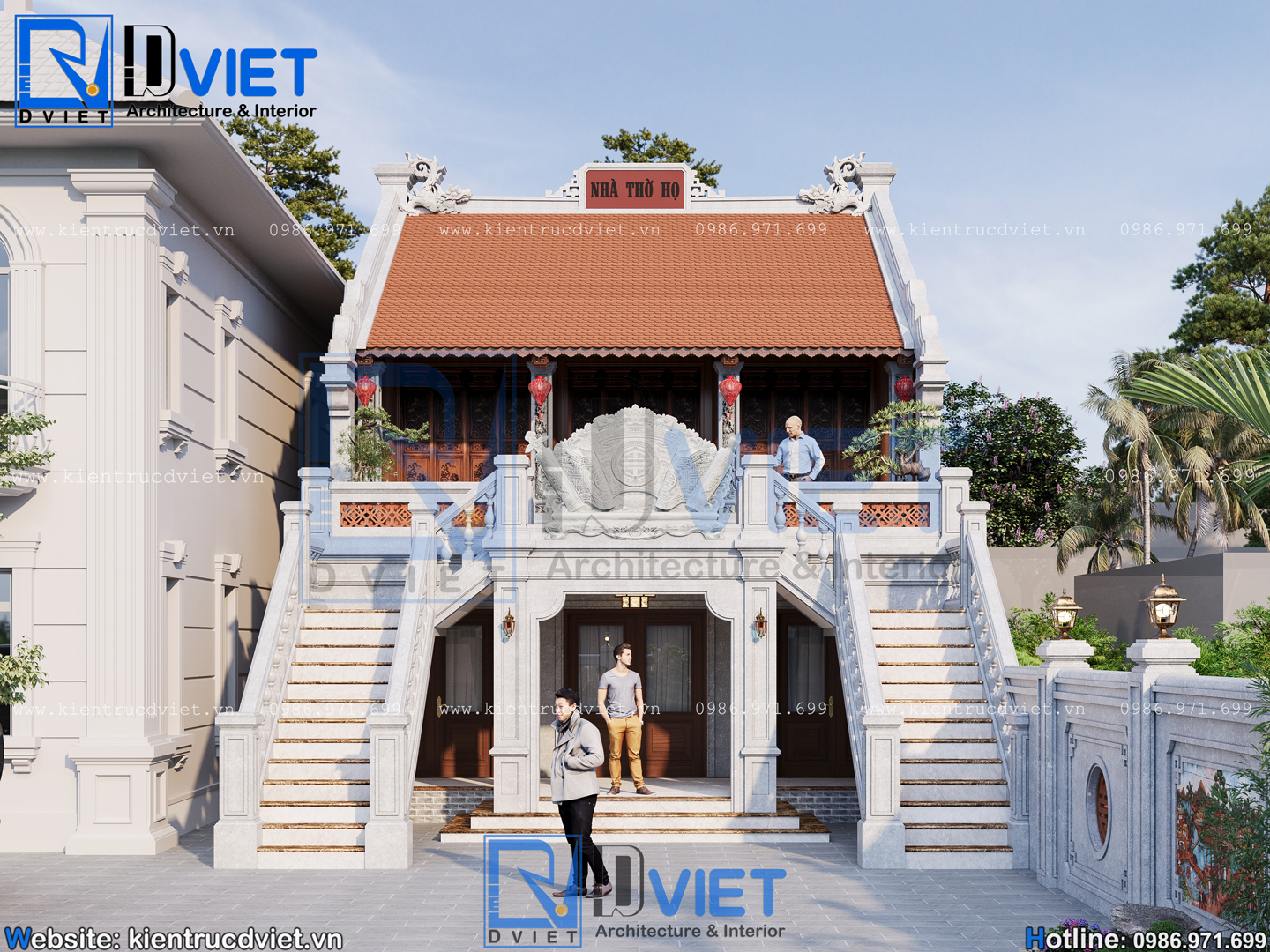 Thiết kế nhà thờ họ (từ đường) 2 tầng 3 gian 2 mái 8x14m kết hợp ở tại Nho Quan, tỉnh Ninh Bình (3)