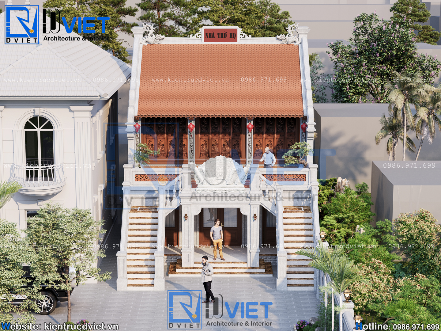 Thiết kế nhà thờ họ (từ đường) 2 tầng 3 gian 2 mái 8x14m kết hợp ở tại Nho Quan, tỉnh Ninh Bình (4)