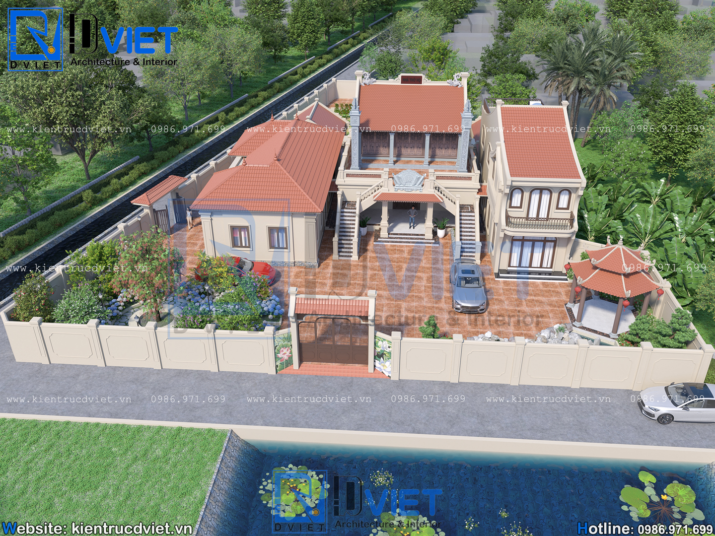 Thiết kế nhà thờ họ (từ đường) 2 tầng 3 gian 2 mái 9,6x13,6m kết hợp ở tại Quỳnh An, Hưng Yên (2)