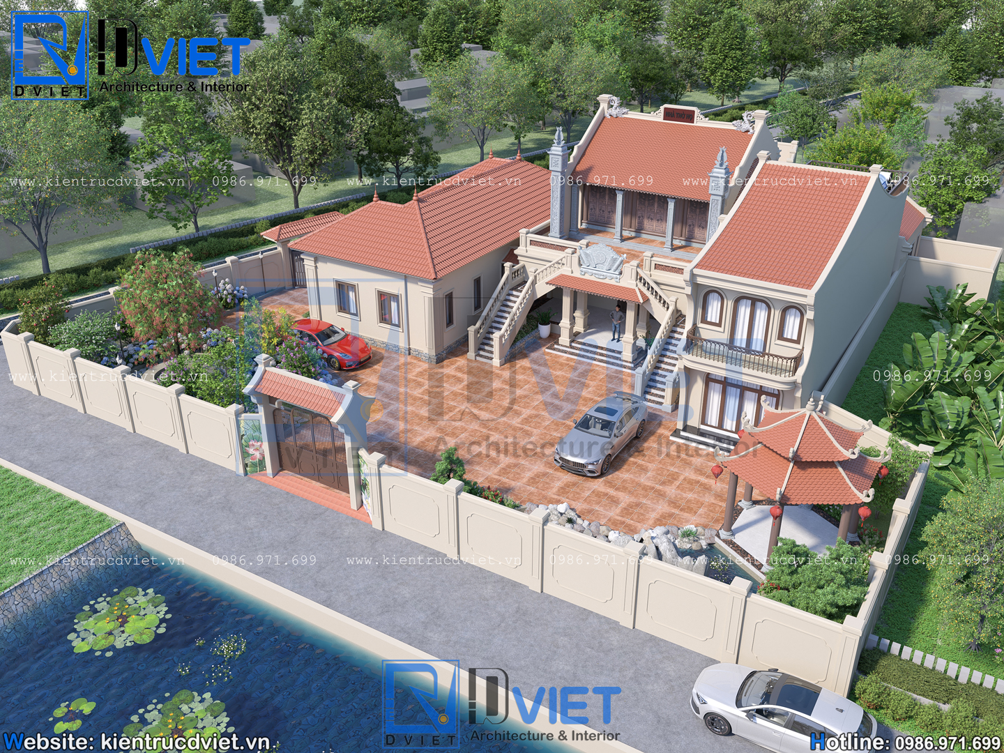 Thiết kế nhà thờ họ (từ đường) 2 tầng 3 gian 2 mái 9,6x13,6m kết hợp ở tại Quỳnh An, Hưng Yên (3)