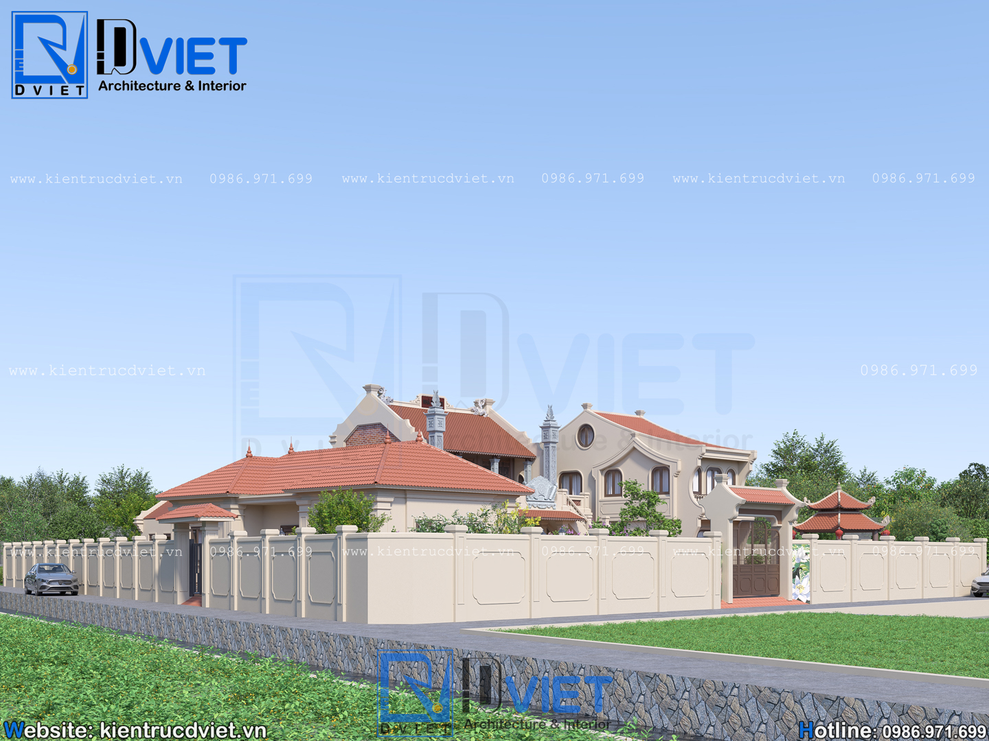 Thiết kế nhà thờ họ (từ đường) 2 tầng 3 gian 2 mái 9,6x13,6m kết hợp ở tại Quỳnh An, Hưng Yên (4)