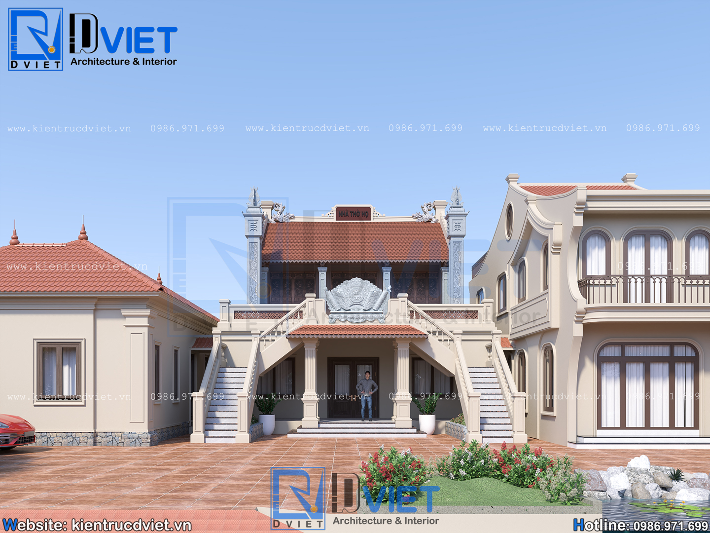 Thiết kế nhà thờ họ (từ đường) 2 tầng 3 gian 2 mái 9,6x13,6m kết hợp ở tại Quỳnh An, Hưng Yên (5)