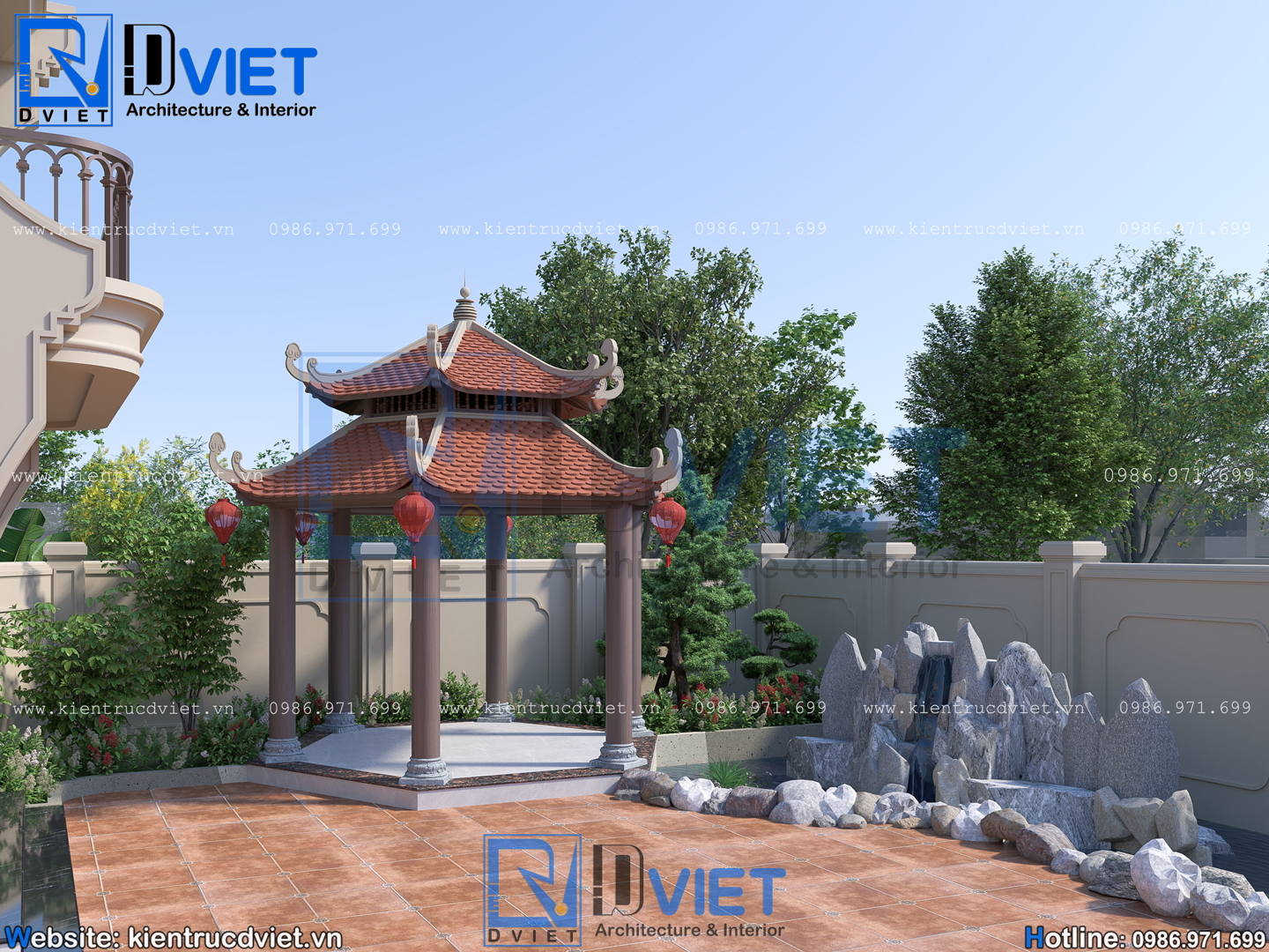 Thiết kế nhà thờ họ (từ đường) 2 tầng 3 gian 2 mái 9,6x13,6m kết hợp ở tại Quỳnh An, Hưng Yên (8)