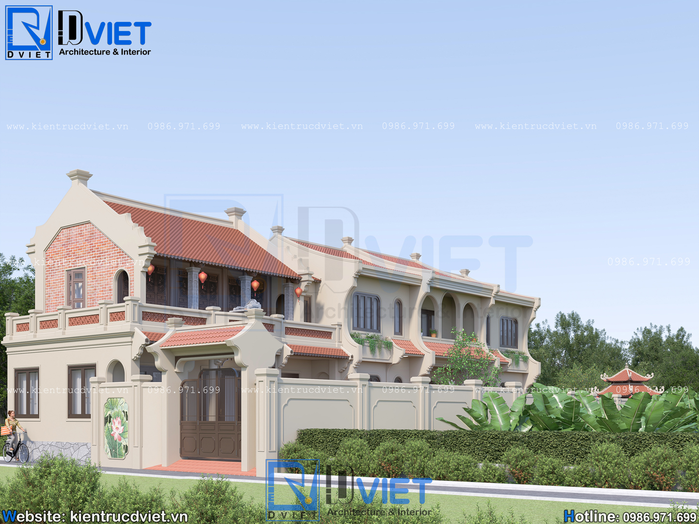 Thiết kế nhà thờ họ (từ đường) 2 tầng 3 gian 2 mái 10x7,5m kết hợp nhà ở 2 tầng 15x7,5m tại Thái Thụy, Hưng Yên (2)