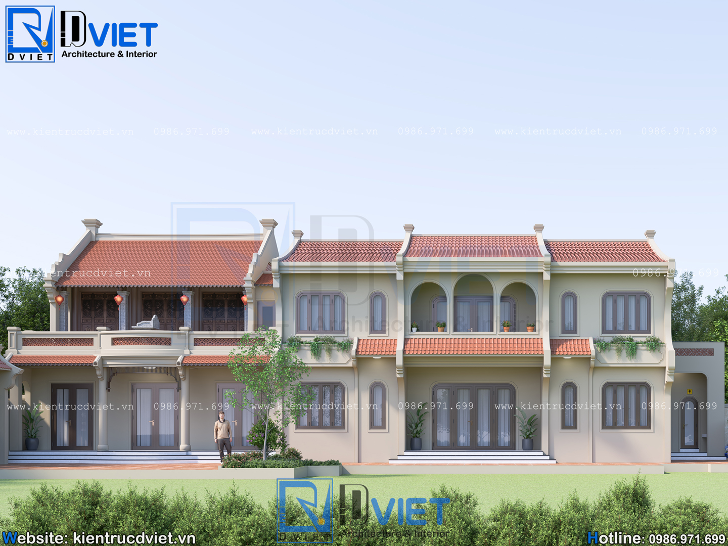 Thiết kế nhà thờ họ (từ đường) 2 tầng 3 gian 2 mái 10x7,5m kết hợp nhà ở 2 tầng 15x7,5m tại Thái Thụy, Hưng Yên (4)