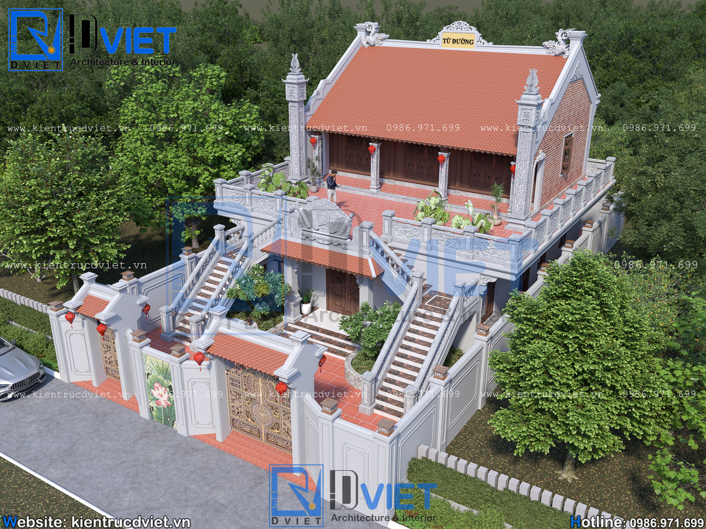Thiết kế nhà thờ họ (từ đường) 2 tầng 3 gian 2 mái 10,5x17,3m kết hợp ở tại Thanh Hóa (1)