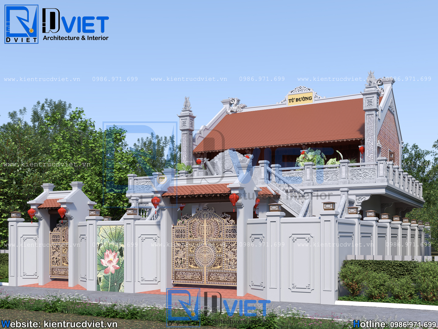 Thiết kế nhà thờ họ (từ đường) 2 tầng 3 gian 2 mái 10,5x17,3m kết hợp ở tại Thanh Hóa (2)