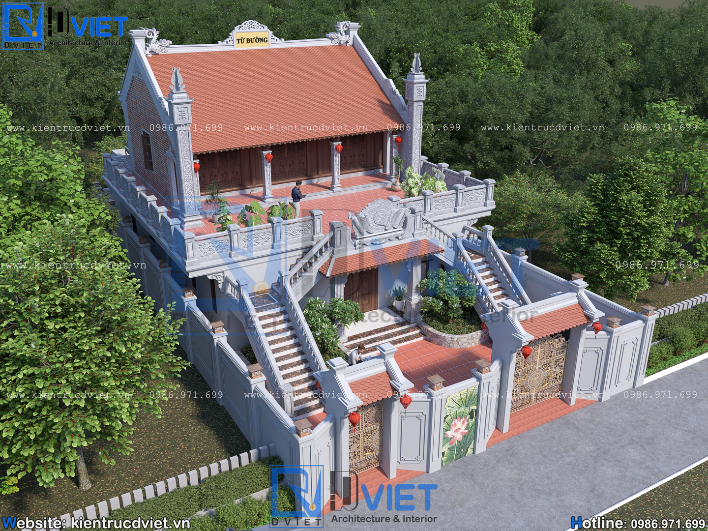 Thiết kế nhà thờ họ (từ đường) 2 tầng 3 gian 2 mái 10,5x17,3m kết hợp ở tại Thanh Hóa (3)