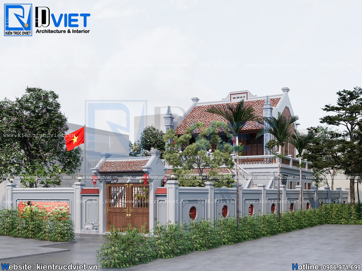 Thiết kế nhà thờ họ (từ đường) 2 tầng 3 gian 2 mái mặt tiền 12m tại huyện Thanh Miện - Hải Dương (2)
