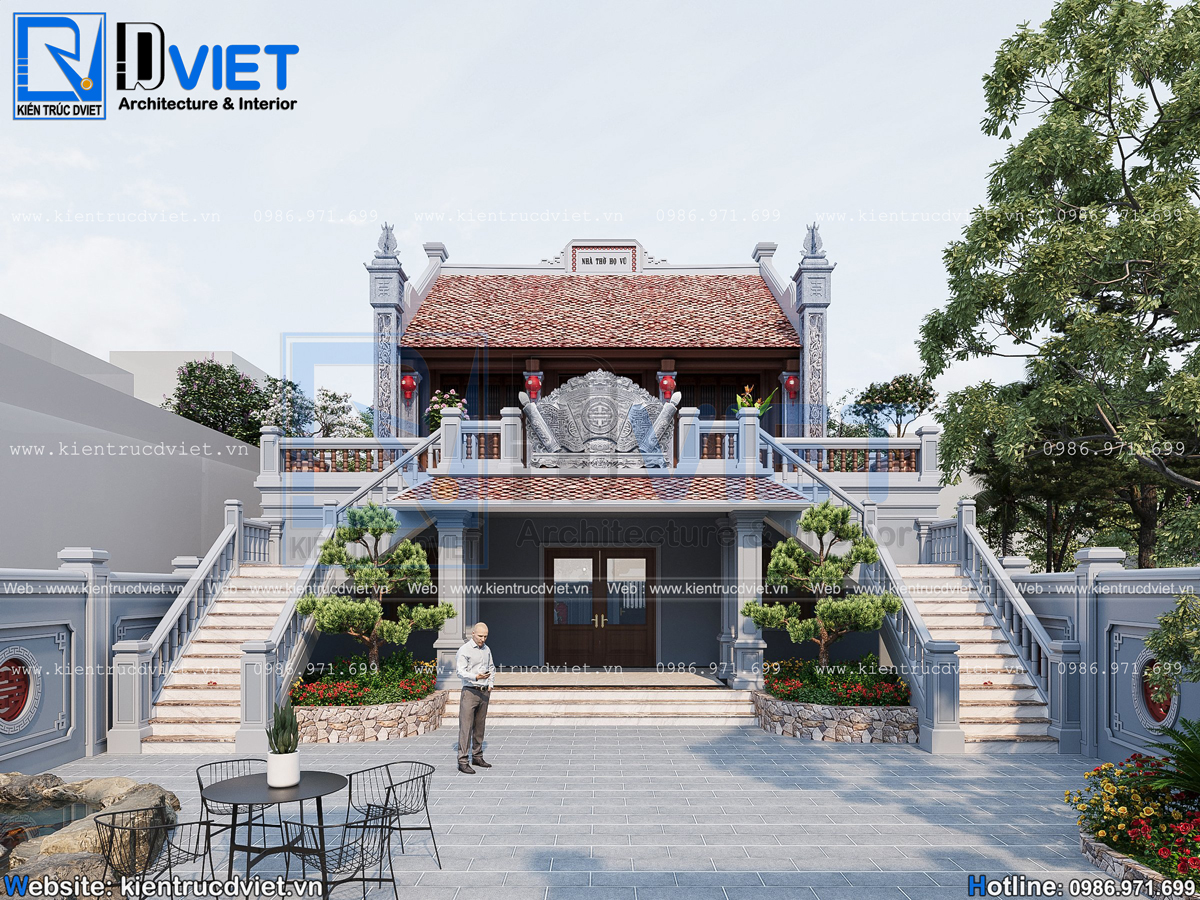 Thiết kế nhà thờ họ (từ đường) 2 tầng 3 gian 2 mái mặt tiền 12m tại huyện Thanh Miện - Hải Dương (4)