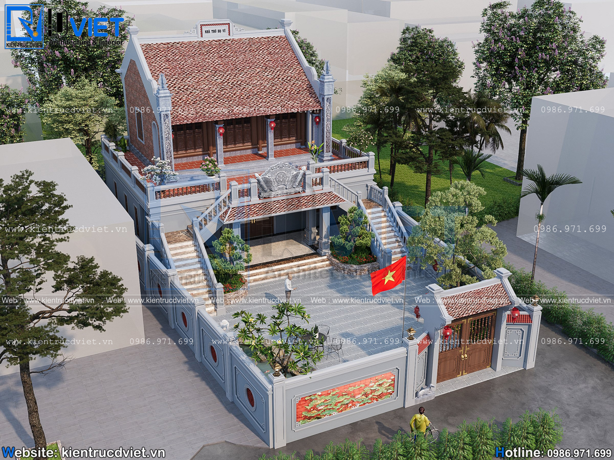 Thiết kế nhà thờ họ (từ đường) 2 tầng 3 gian 2 mái mặt tiền 12m tại huyện Thanh Miện - Hải Dương (5)