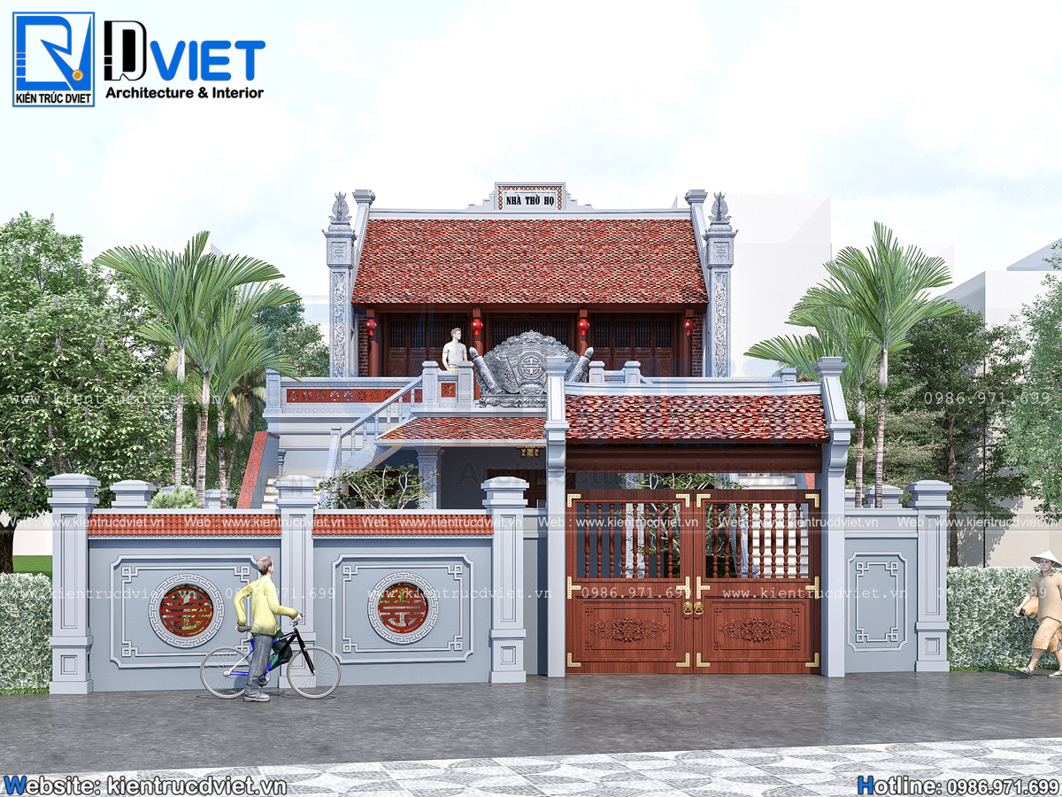 hiết kế nhà thờ họ (từ đường) 2 tầng 3 gian 2 mái có hậu cung tại Hải Phòng (4)