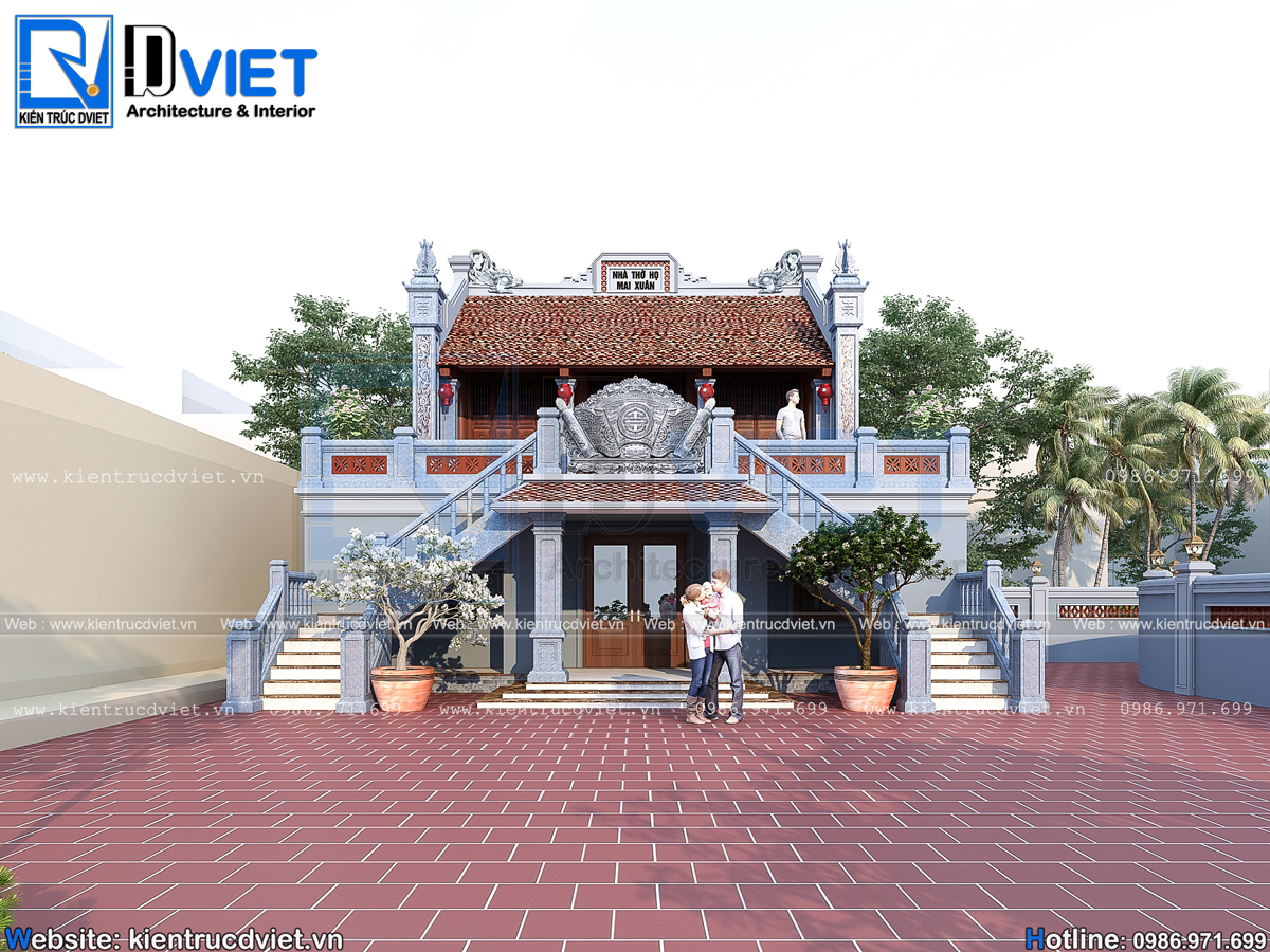 thiết kế nhà thờ họ (từ đường) 2 tầng 3 gian 2 mái tại huyện Quỳnh Phụ - Thái Bình (2)