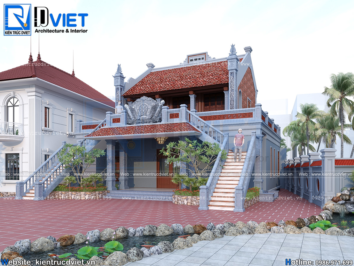 thiết kế nhà thờ họ (từ đường) 2 tầng 3 gian 2 mái có hậu cung tại Hưng Hà - Thái Bình (2)
