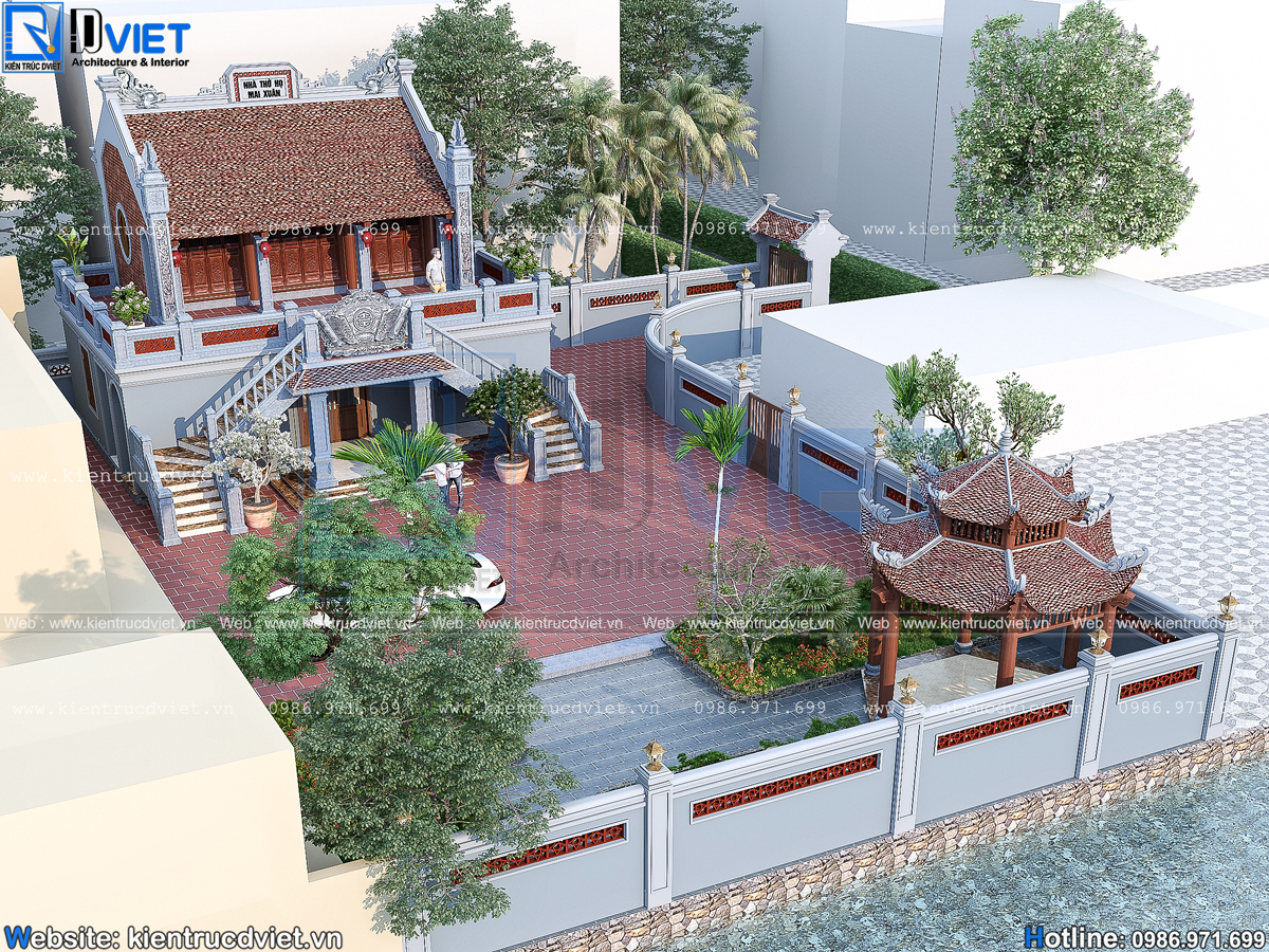 thiết kế nhà thờ họ (từ đường) 2 tầng 3 gian 2 mái tại huyện Quỳnh Phụ - Thái Bình (3)