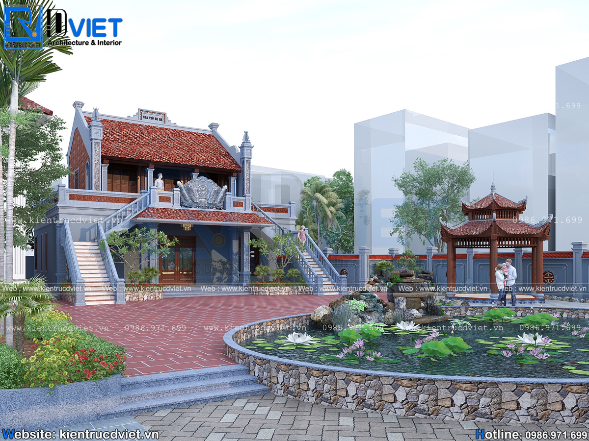 thiết kế nhà thờ họ (từ đường) 2 tầng 3 gian 2 mái có hậu cung tại Hưng Hà - Thái Bình (3)