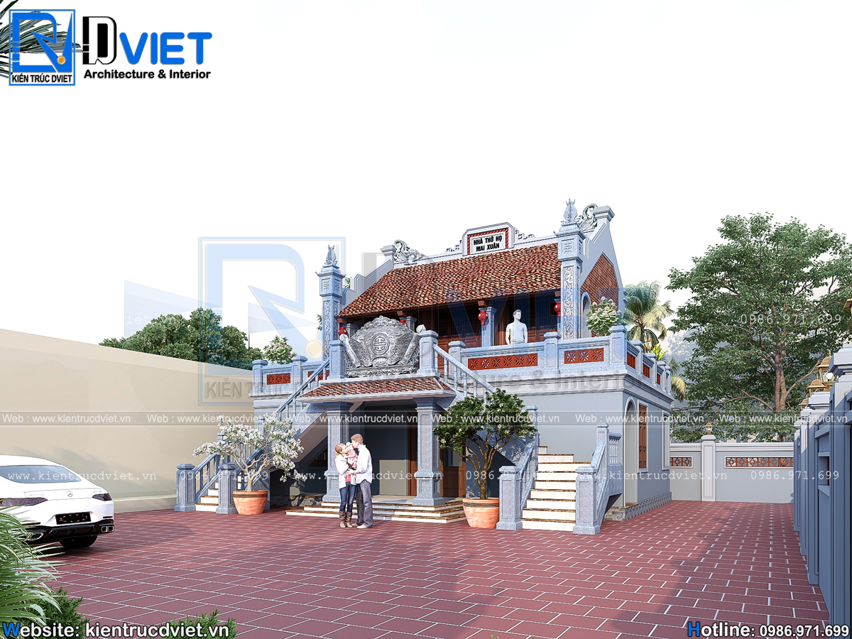 thiết kế nhà thờ họ (từ đường) 2 tầng 3 gian 2 mái tại huyện Quỳnh Phụ - Thái Bình (4)