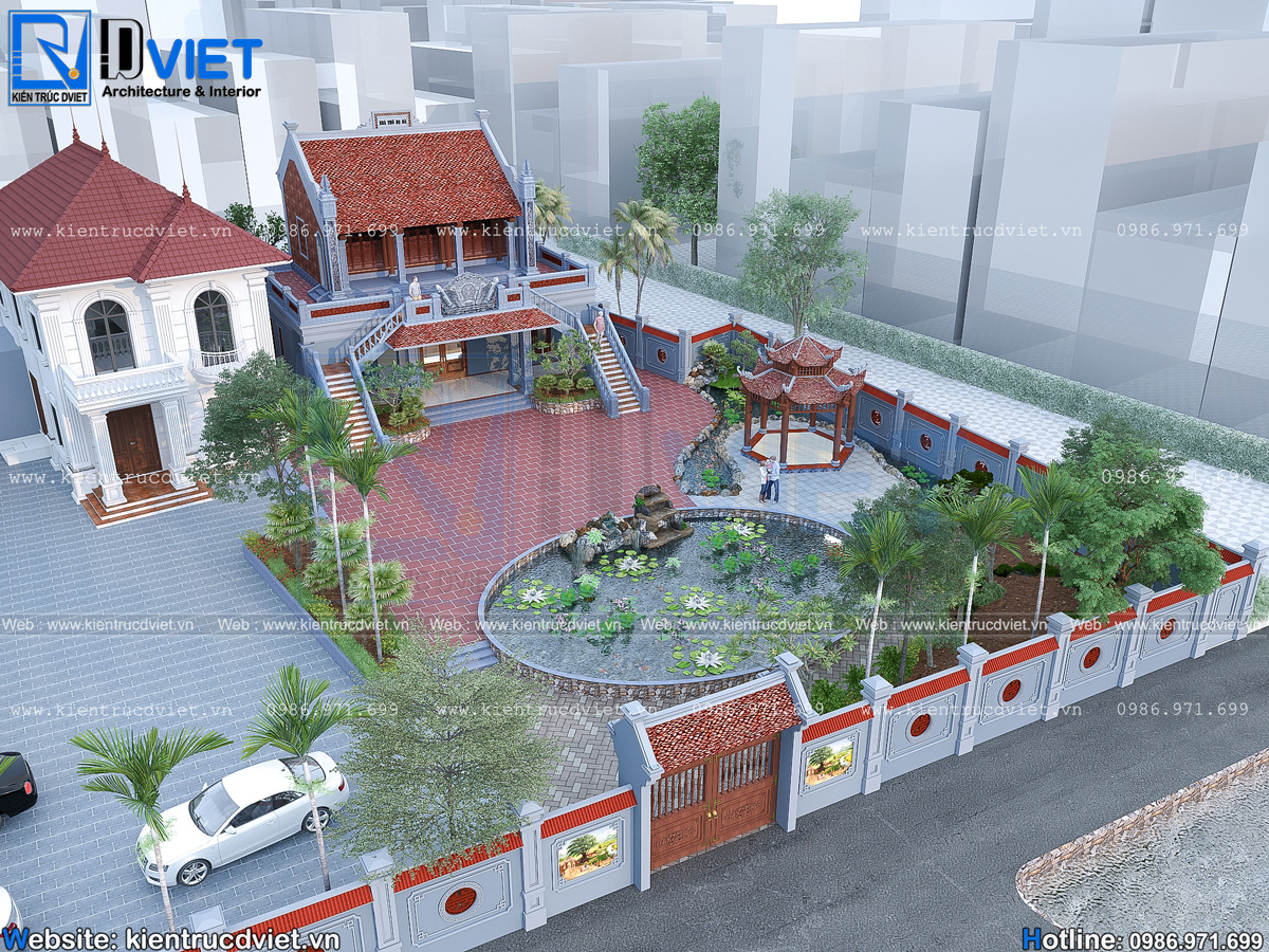 thiết kế nhà thờ họ (từ đường) 2 tầng 3 gian 2 mái có hậu cung tại Hưng Hà - Thái Bình (4)