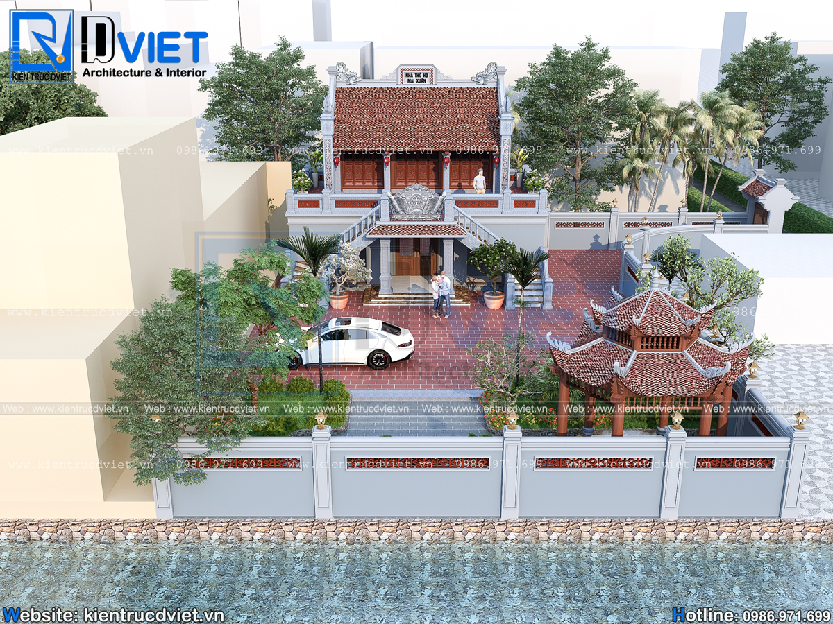 thiết kế nhà thờ họ (từ đường) 2 tầng 3 gian 2 mái tại huyện Quỳnh Phụ - Thái Bình (5)