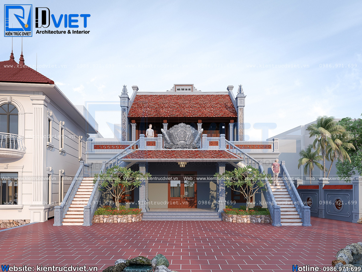 thiết kế nhà thờ họ (từ đường) 2 tầng 3 gian 2 mái có hậu cung tại Hưng Hà - Thái Bình (5)