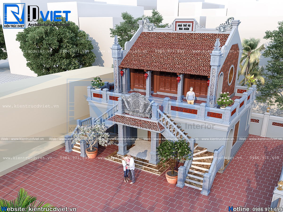 thiết kế nhà thờ họ (từ đường) 2 tầng 3 gian 2 mái tại huyện Quỳnh Phụ - Thái Bình (6)