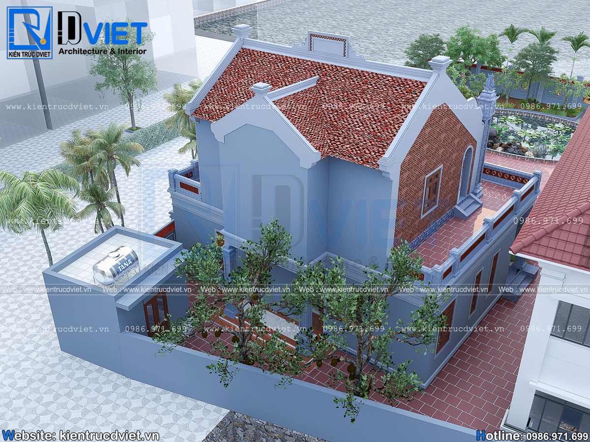 thiết kế nhà thờ họ (từ đường) 2 tầng 3 gian 2 mái có hậu cung tại Hưng Hà - Thái Bình (8)