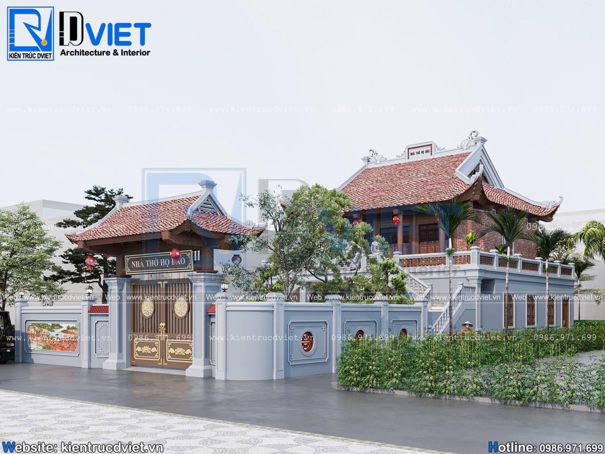Thiết kế nhà thờ họ (từ đường) 2 tầng 3 gian 4 mái mặt tiền 13,5m tại huyện An Lão - Hải Phòng (3) 