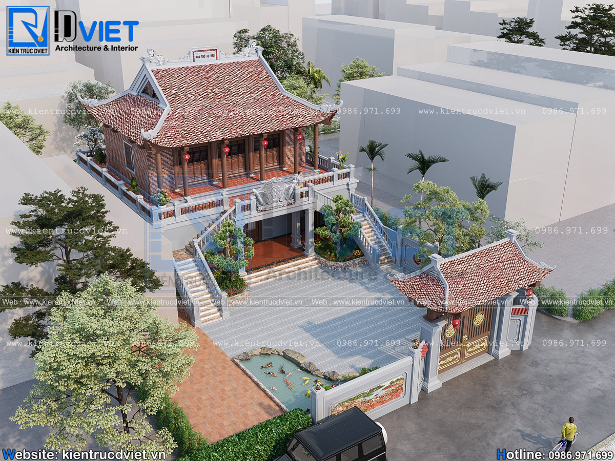 Thiết kế nhà thờ họ (từ đường) 2 tầng 3 gian 4 mái mặt tiền 13,5m tại huyện An Lão - Hải Phòng (5)